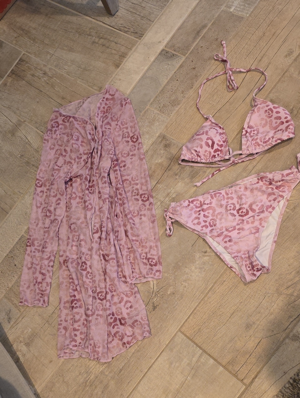 NWOT Pink Leopard Print Bikini Set with Sheer Cover-Up